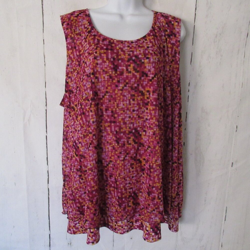 Catherines Top 2X 22W 24W‎ Mosaic Print Travel Sleeveless Plus Size